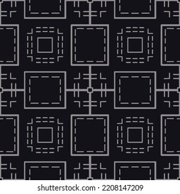 Fondo negro estricto con líneas grises claras rectas, rectángulos y líneas punteadas. Gráficos vectoriales. Papel de la pared impecable. Impresión textil; papel; papel de embalaje; impresión en tejidos de tapicería; fondo de pantalla