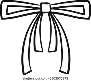 Strict bow, drawing. Freehand doodle drawing. One decorative bow, sketch.