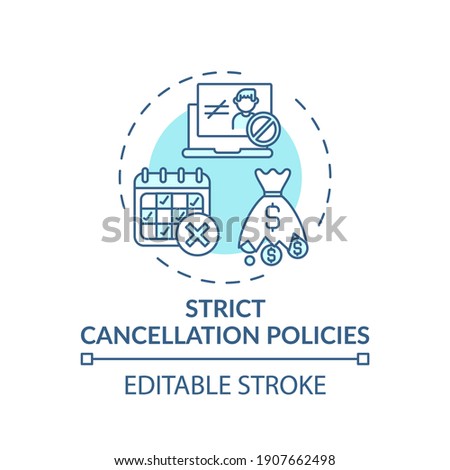 Strict cancellation policies concept icon. Online english teaching challenges. Hard to cancel planned study idea thin line illustration. Vector isolated outline RGB color drawing. Editable stroke
