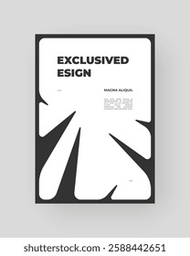 Strict and discreet poster, angular white shapes set against a black background. Decorative minimal backdrop on vertical A4 format. Original geometric shapes composition.