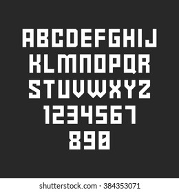 Strict font. Vector alphabet with latin letters and numbers (5)