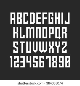 Strict font. Vector alphabet with latin letters and numbers (3)