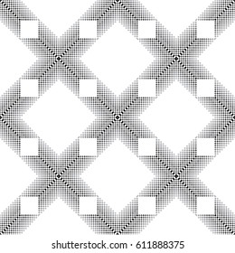 A strict geometric ornament is created from small squares in contrasting colors. Black and white seamless pattern