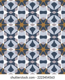 Strict geometric seamless pattern in light colors. Overlapping art forms, stripes, polygons, segments are grouped and arranged in a certain order. Vector. 