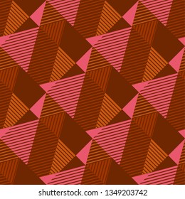 Strict geometric textured triangle seamless pattern. Red-brown geometry shapes repeatable motif. Sophisticated terra-cotta color surface illustration for fabric, background, wrapping paper.