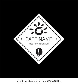 Strict logotype for cafe. Sun with coffee beans. Black and white. Hipster style