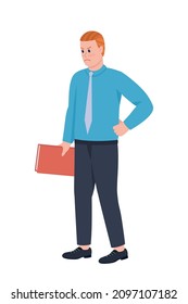 Strict Male Professor Semi Flat Color Vector Character. Standing Figure. Full Body Person On White. Teaching Profession Isolated Modern Cartoon Style Illustration For Graphic Design And Animation