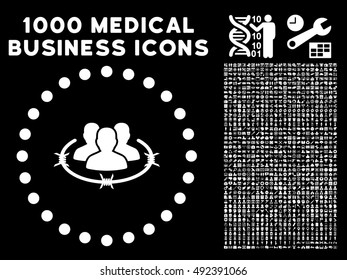 Strict Management icon with 1000 medical business white vector pictographs. Set style is flat symbols, black background.