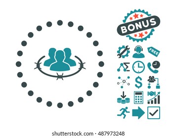 Strict Management icon with bonus design elements. Vector illustration style is flat iconic bicolor symbols, soft blue colors, white background.