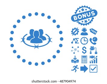 Strict Management icon with bonus icon set. Vector illustration style is flat iconic symbols, cobalt color, white background.