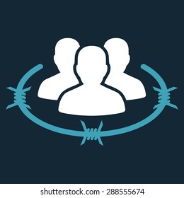 Strict management icon from Business Bicolor Set. Vector style: bicolor flat symbol, blue and white colors, rounded angles, dark blue background.