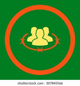 Strict management vector icon. This rounded flat symbol is drawn with orange and yellow colors on a green background.