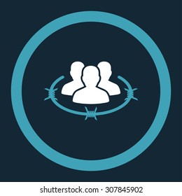 Strict management vector icon. This rounded flat symbol is drawn with blue and white colors on a dark blue background.