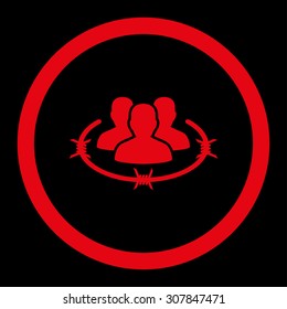 Strict management vector icon. This rounded flat symbol is drawn with red color on a black background.