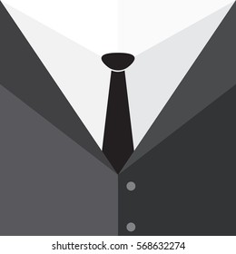 strict men's suit with tie and shirt
