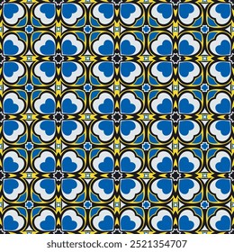 Strict motley stained glass seamless pattern. Art forms are grouped and arranged in a specific order. Vector image for print, textile, packaging, interior design and your other projects.