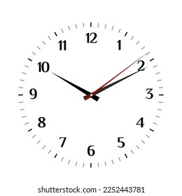 Strict office clock face. Classic analog clockface dial with Arabic numerals and second hand. Flat vector illustration isolated on white background.