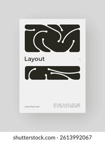 Strict poster with organic shapes and curved lines. Bold black forms, contemporary graphic design aesthetic.
