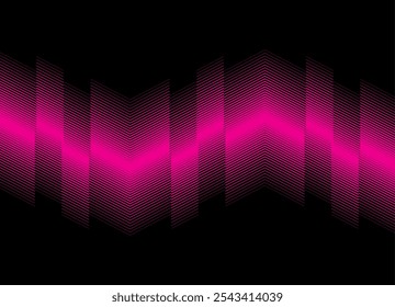 Strict striped vector background with pink lamanise lines on a black background with space for text. Modern futuristic pattern. Background for covers, packaging, advertising. Northern lights