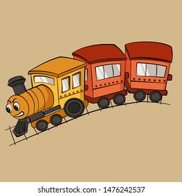 Strict stubborn cartoon train with red cars