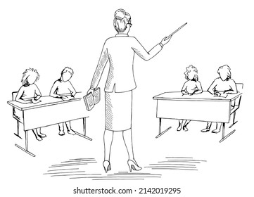 Strict Teacher Classroom Interior Black White Sketch Illustration Vector