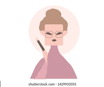 Strict teacher wearing glasses. Vector drawing. Color pen drawing vector.