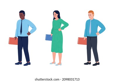 Strict teachers semi flat color vector characters set. Full body people on white. Angry professors isolated modern cartoon style illustrations collection for graphic design and animation