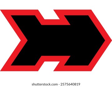 Strict thick vector arrow with space for text. Black and red on a white background. Pointer, navigation. Striped design element. Direction. Movement.