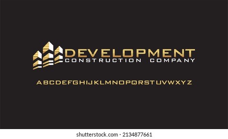 Strict vector logo for a construction company in gold style, on a black background