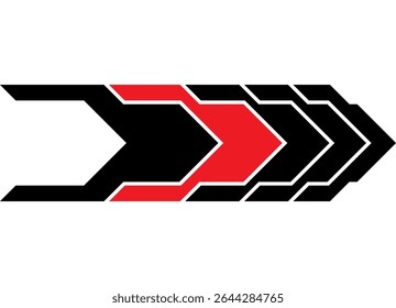 Strict Vector red and black arrow on a white background. Speed ​​pattern. Sport design element. Vector striped background from lines with place for text. Direction pointer