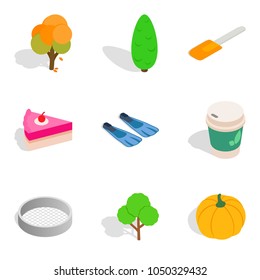 Strict vegetarian icons set. Isometric set of 9 strict vegetarian vector icons for web isolated on white background