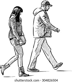 striding people