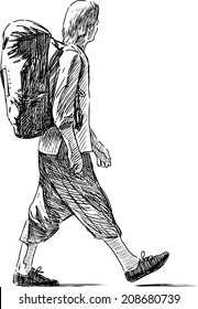 striding tourist