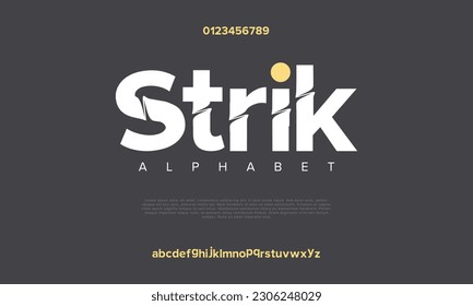 Strik abstract digital technology logo font alphabet. Minimal modern urban fonts for logo, brand etc. Typography typeface uppercase lowercase and number. vector illustration