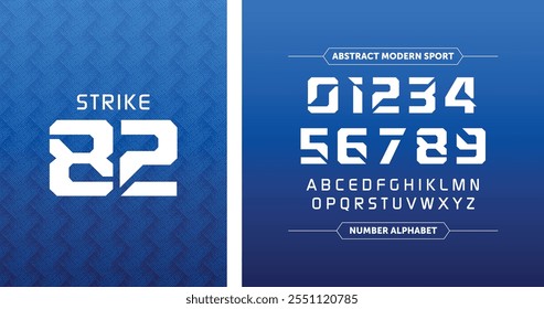 Strike 82: Jersey azul elegante con tipografía moderna atrevida. Incluye el alfabeto y los números para un aspecto seguro y personalizado.