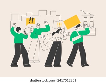 Strike action abstract concept vector illustration. Anti globalism action, labor union movement strike, employees stop working, industry blockage, stoppage, salary dispute abstract metaphor.