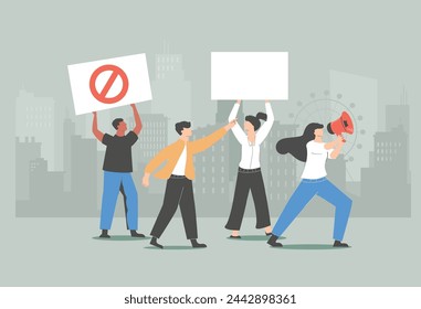 Strike action abstract concept vector illustration. Anti globalism action, labor union movement strike, employees stop working, industry blockage, stoppage, salary dispute abstract metaphor