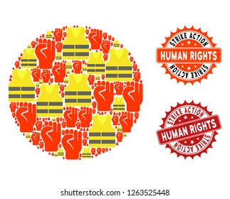 Strike action collage of revolting globe, grunge and clean seals. Globe collage formed for Gilet Jaunes protest illustrations. Vector abstract collage of globe against fuel price rising.