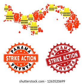 Strike action collage of revolting map of Panama, grunge and clean seals. Map of Panama collage composed for Gilet Jaunes protest illustrations.