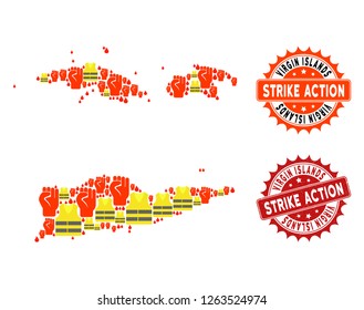 Strike action composition of revolting map of American Virgin Islands, grunge and clean seals. Map of American Virgin Islands collage formed for Gilet Jaunes protest illustrations.