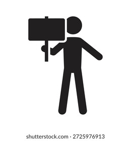 Ícone de greve segurando cartaz de protesto em sinal de protesto pela campanha política comício liberdade discurso e ativista opinião pública exigir justiça