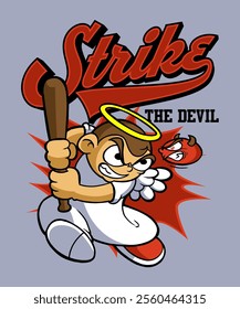 Strike the Devil Retro Cartoon Illustration Design
