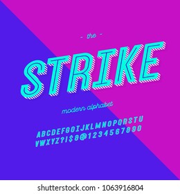 Strike font modern typography. Typeface trend colorful style for t shirt, animation, video, poster, printing, decoration, book. Cool alphabet. Vector Illustration 10 eps
