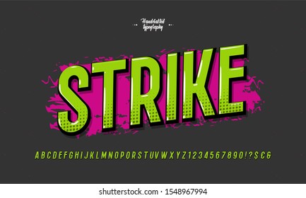 Strike font modern typography. Typeface trend colorful style for t shirt, animation, video, poster, printing, decoration, book. Cool alphabet. Vector Illustration 10 eps