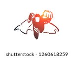 Strike, hand, fist, protest, superman concept. Hand drawn superhero in coat flying concept sketch. Isolated vector illustration.