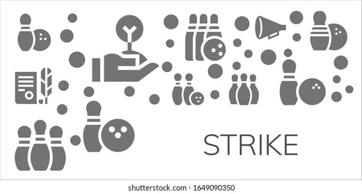 strike icon set. 11 filled strike icons. Included Bowling, Freedom, Independence, Bowling pins, Protest icons