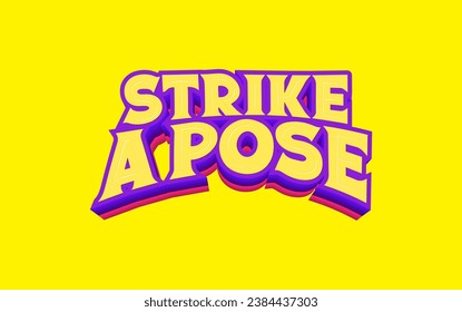Golpear una pose y evento color nemotécnico brillante amarillo y púrpura efecto de texto vectorial 3d