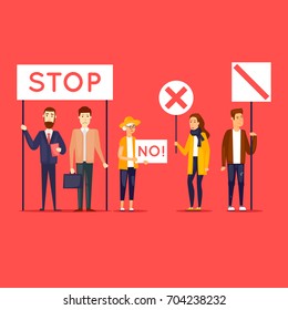 Strike, protest, riot, rally. Flat design vector illustration.