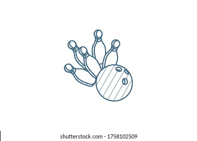 strike shot, spare, bowling ball isometric icon. 3d vector illustration. Isolated line art technical drawing. Editable stroke