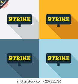 Strike sign icon. Protest banner symbol. Four squares. Colored Flat design buttons. Vector